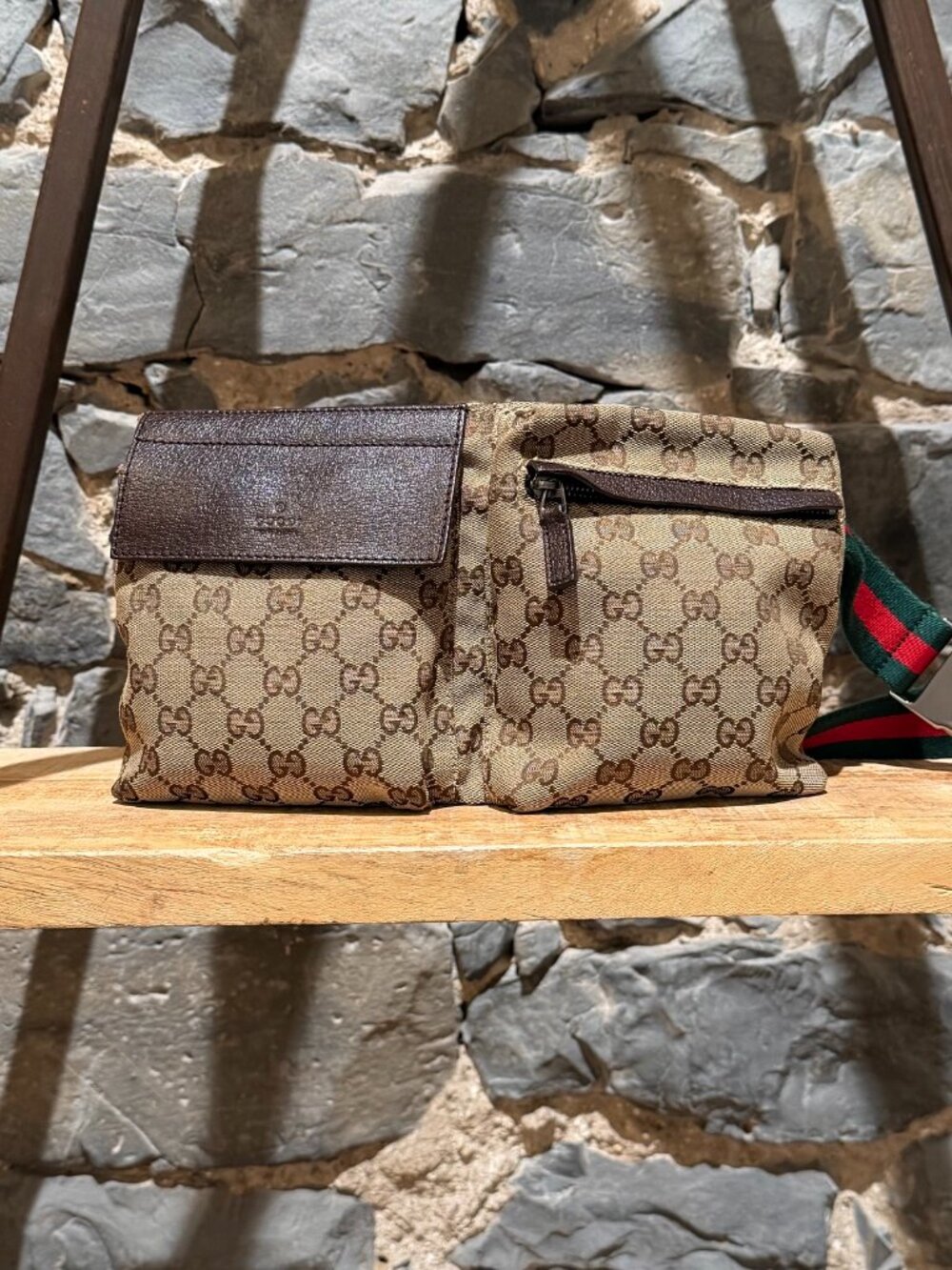 Gucci Beige GG Canvas Double Pocket Belt Bag